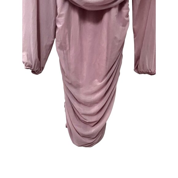 Womens Light Pink Ruched Long Sleeve Midi Dress With Draped Neckline Size Large - Picture 5 of 8